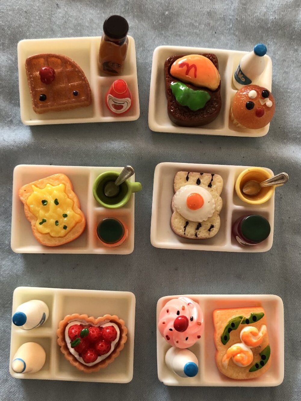 Miniature Breakfast Lunch Food Tray Lot of 6 Pretend Play Set
